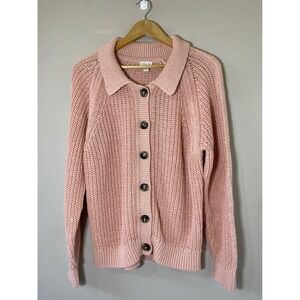 Garnet Hill Maren Linen Organic Cotton Cardigan Sweater Button Front LARGE Pik